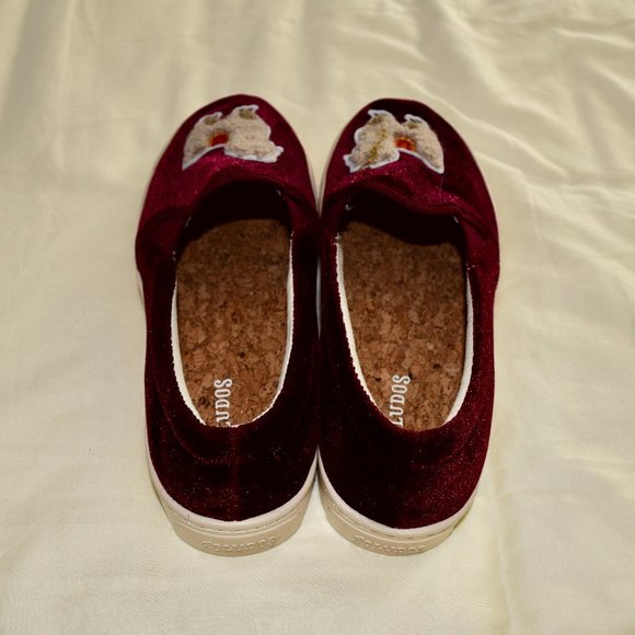 Soludos Burgandy Velvet Llama Slip on Sneakers Comfort Shoes Womens Size 8 - Picture 4 of 5